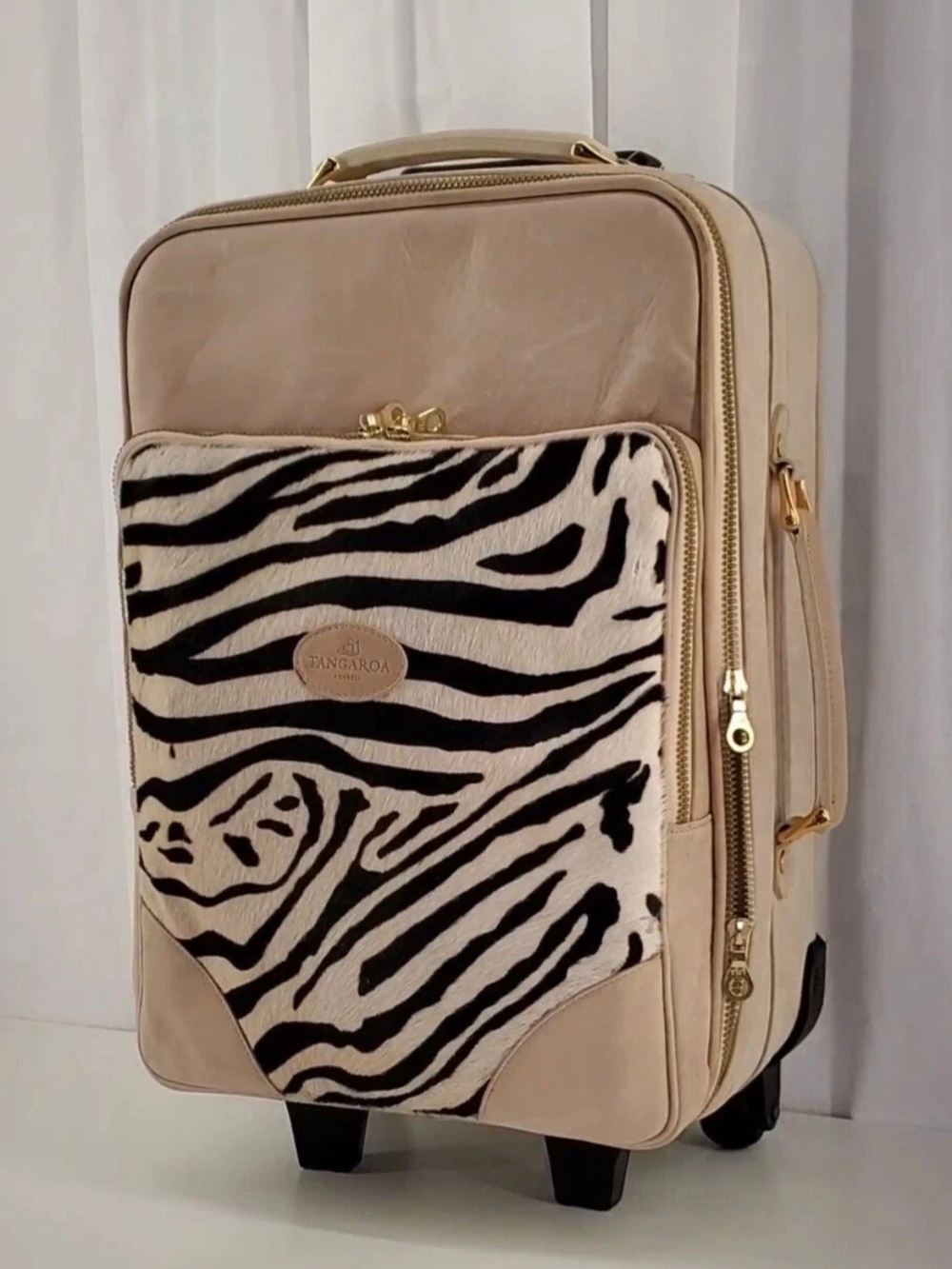 Tangaroa Venezia Italian Leather/Haircalf Zebra Vintage Trolly Carry-On Bag
